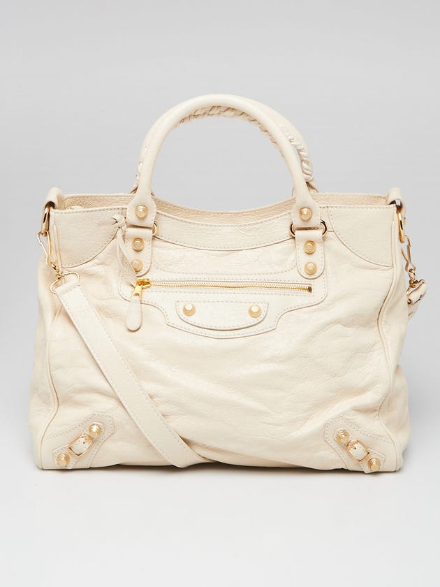 Balenciaga Blanc Creme Lambskin Leather Giant 12 Gold Velo Bag