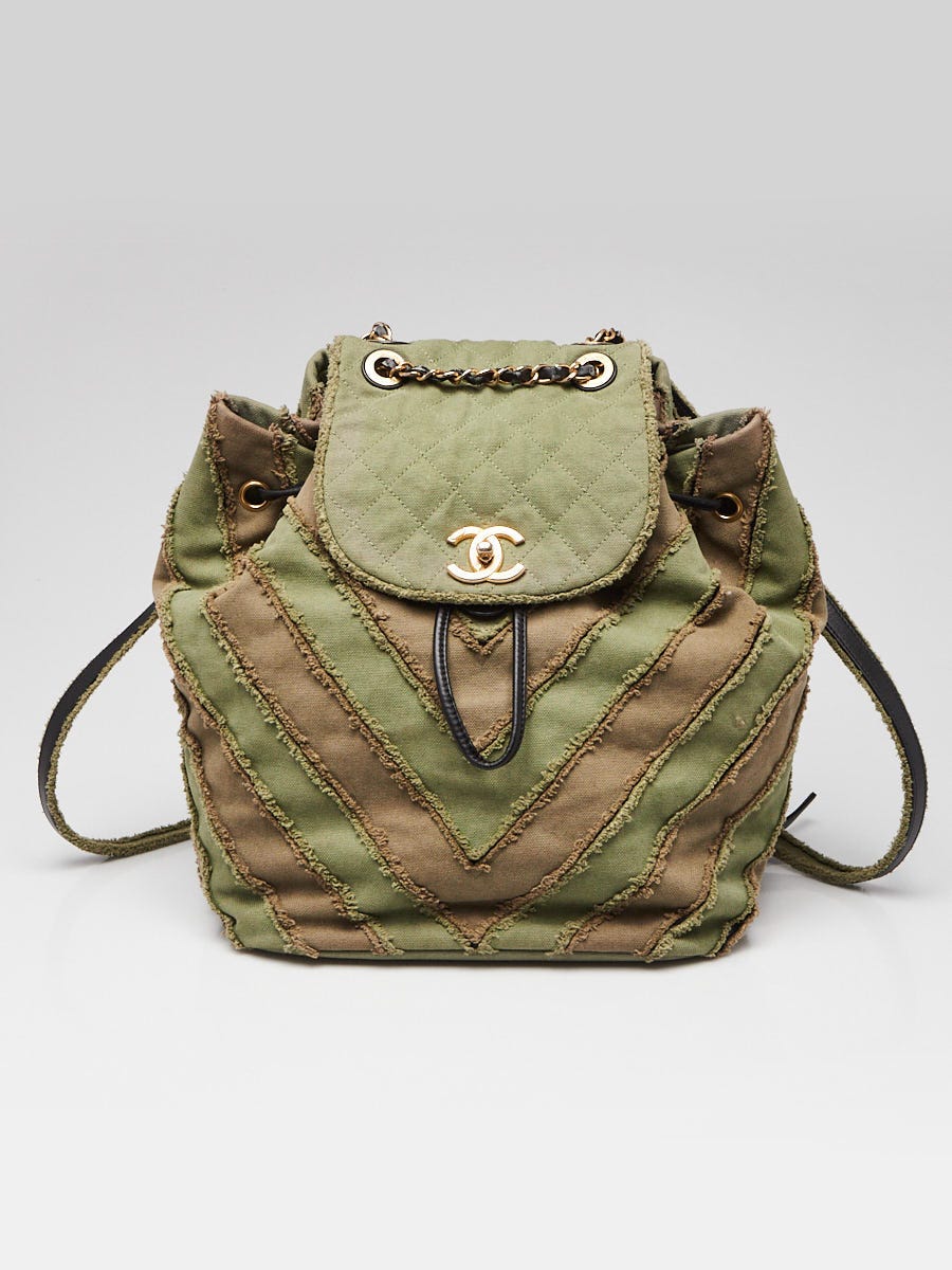 Chanel Green Quilted Distressed Canvas Paris-Cuba Twist Backpack