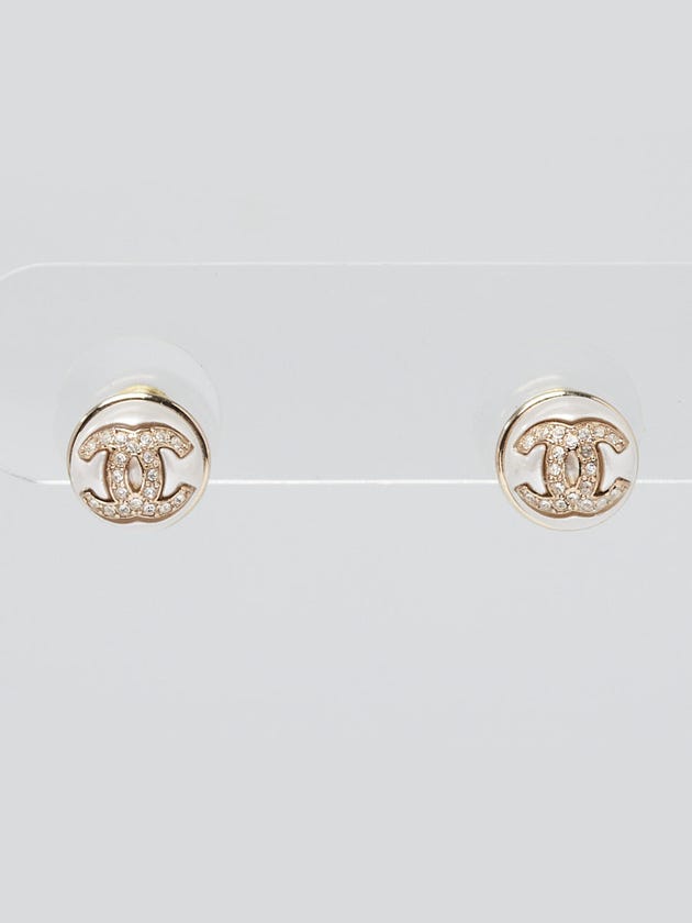 Chanel Goldtone Metal Crystal CC Faux Pearl Stud Earrings