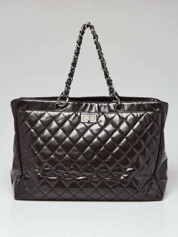 Chanel Black Quilted Patent Caviar Leather Diamond Shine Large