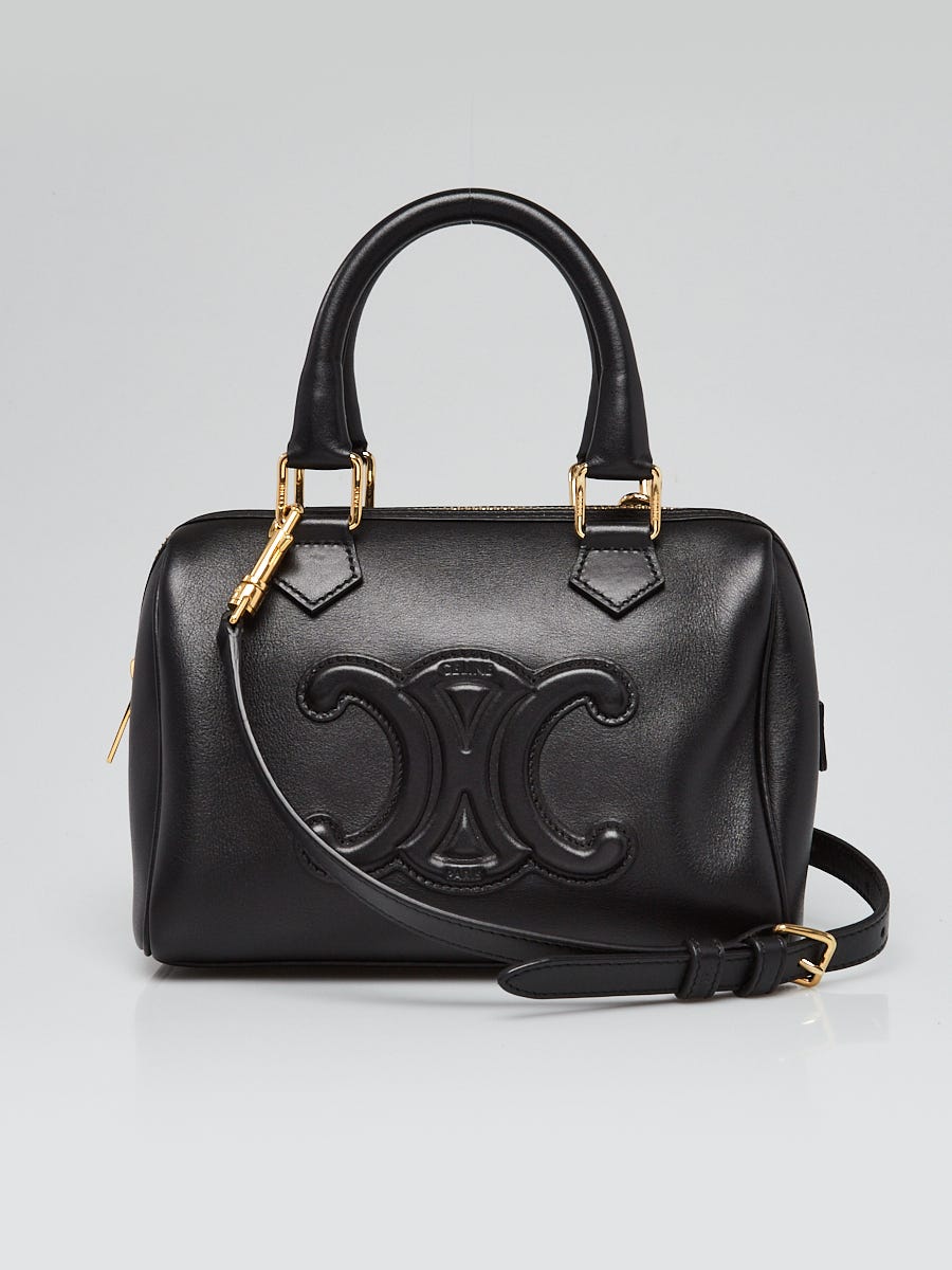 Celine Black Smooth Calfskin Leather Triomphe Boston Small Shoulder Bag