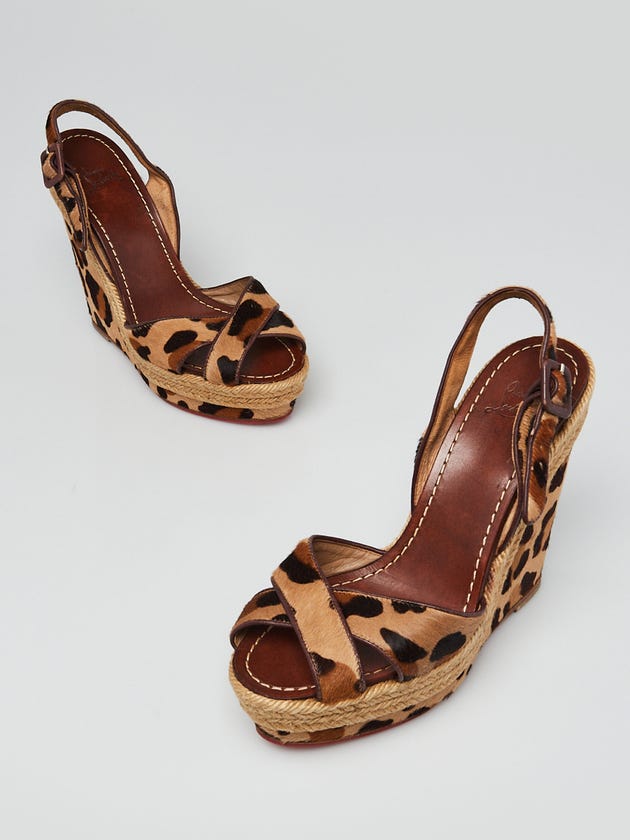 Christian Louboutin Leopard Print Pony Hair Tigresse 120 Espadrille Wedges Size 7.5/38