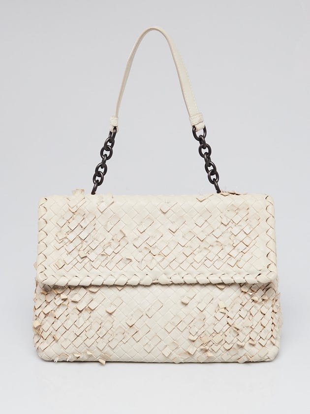 Bottega Veneta White Intrecciato Tobu Woven Nappa Leather Olimpia Bag