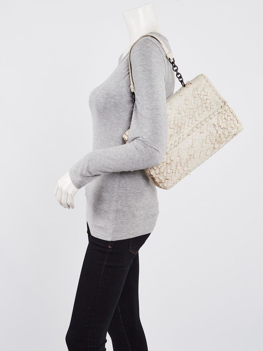 Bottega Veneta White Intrecciato Tobu Woven Nappa Leather Olimpia Bag