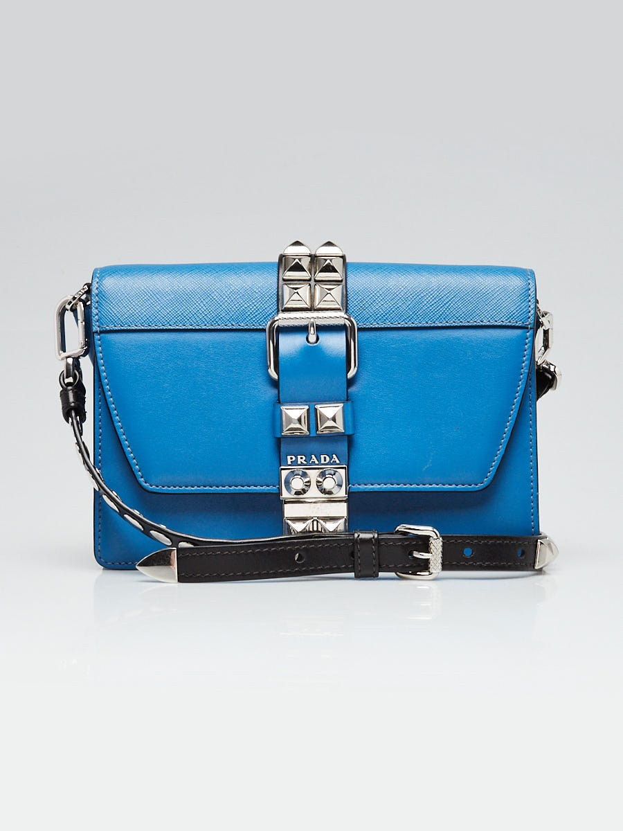 Prada Marea Blue City Calf and Saffiano Leather Studded Elektra Crossbody  Bag 1BD121 | Yoogi's Closet