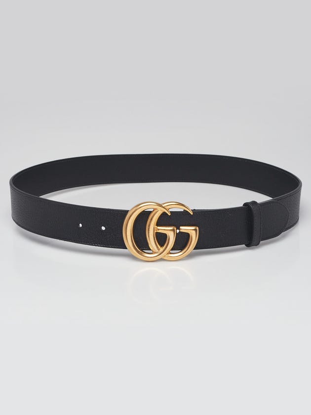 Gucci Black Pebbled Leather Double G Wide Belt Size 95/38