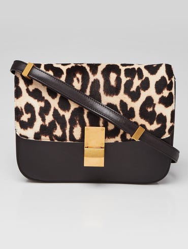 Celine Black Box Leather and Leopard Printed Pony Hair Medium Classic Box  Flap Bag - Yoogi's Closet