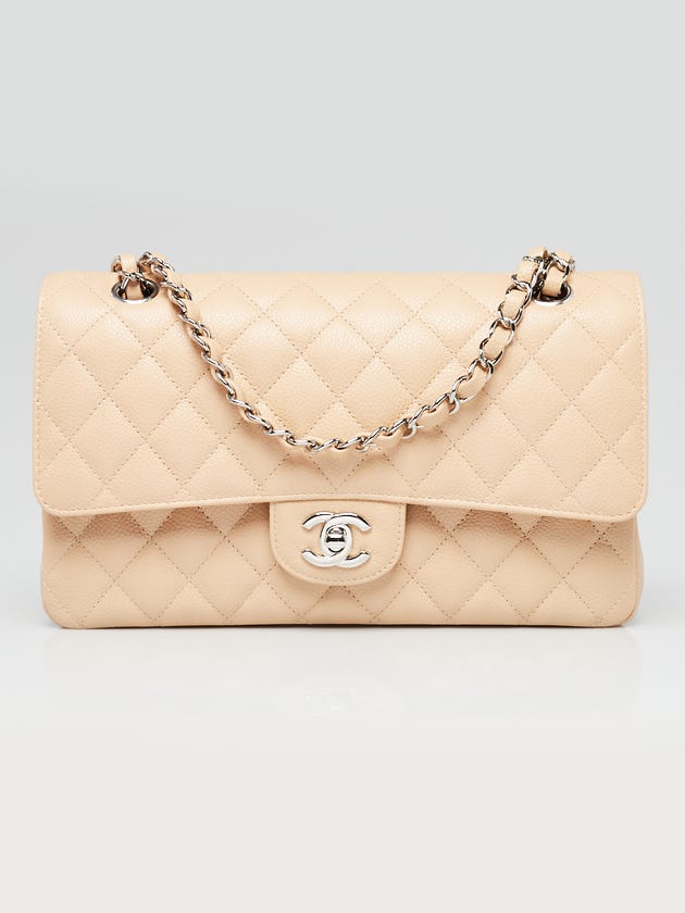 Chanel Light Beige Quilted Caviar Classic Medium Double Flap Bag