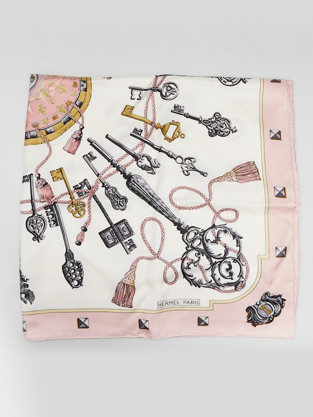 Hermes Pink/White Silk Les Clés Square Scarf