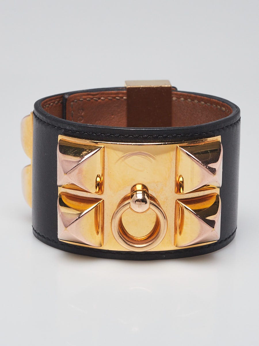 Hermes Black Swift Leather Gold Plated Collier De Chien 24