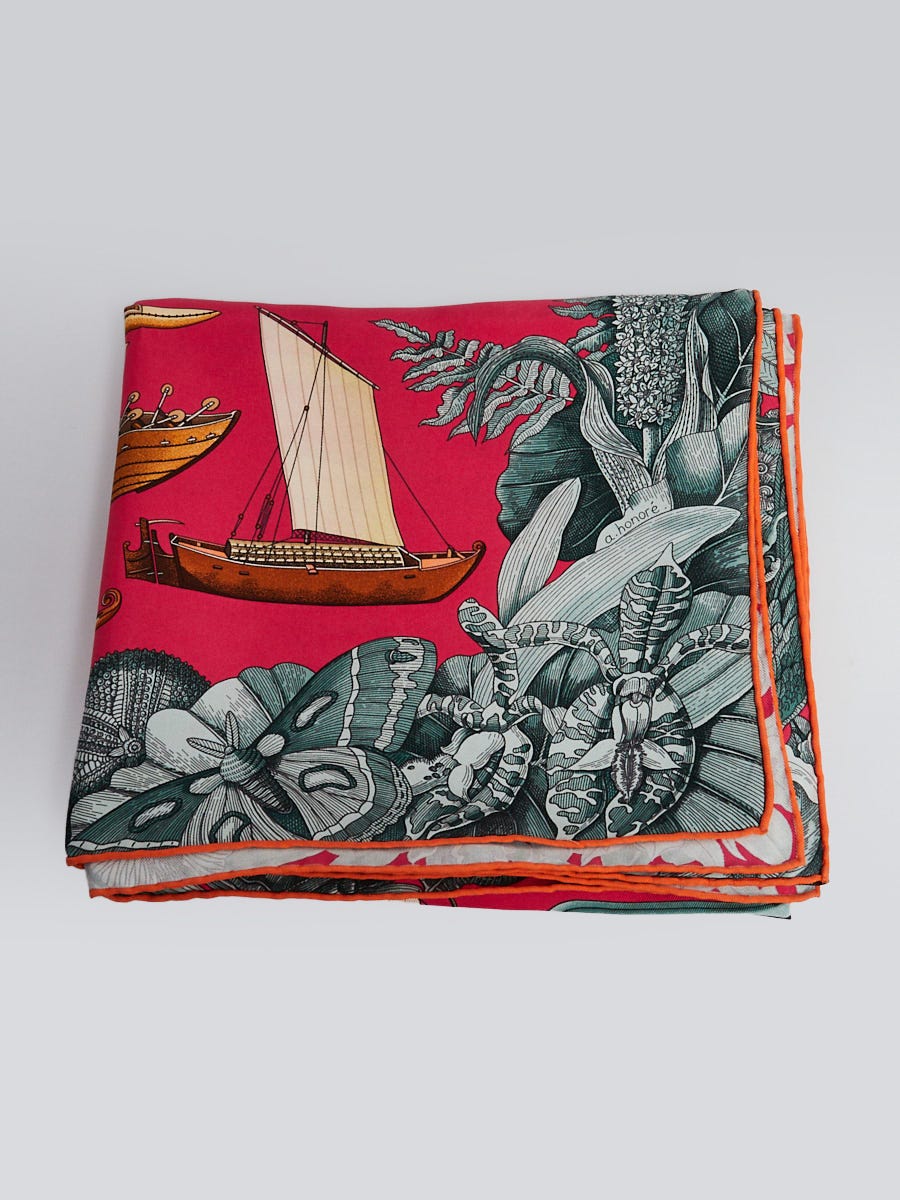 Hermes 90cm Pink Multicolor Tous Les Bateaux Du Monde Print