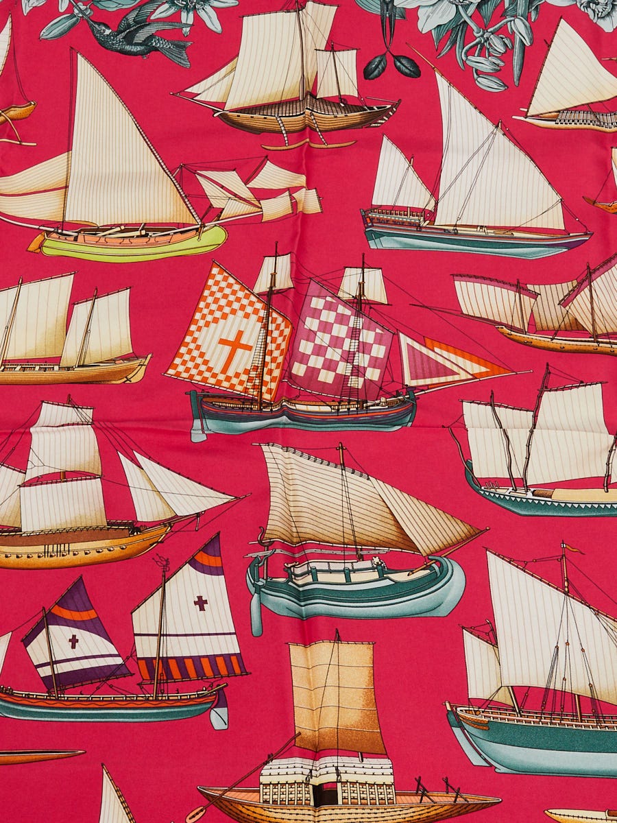 Hermes 90cm Pink Multicolor Tous Les Bateaux Du Monde Print