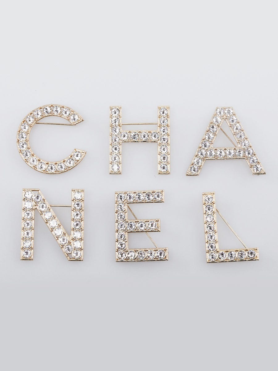 Chanel Crystal and Metal Logo Letters Brooch Set - Yoogi's Closet