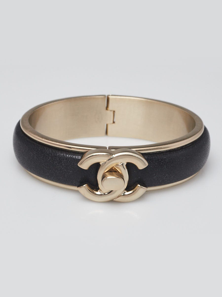 Chanel Black Leather CC Turnlock Bracelet - Yoogi's Closet