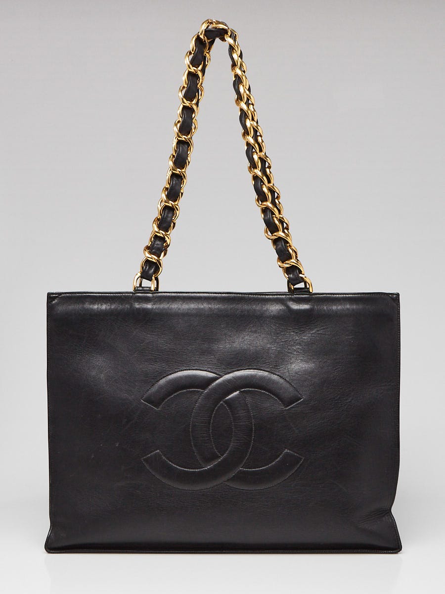 Black Lambskin Leather CC XL Shopping Tote Bag