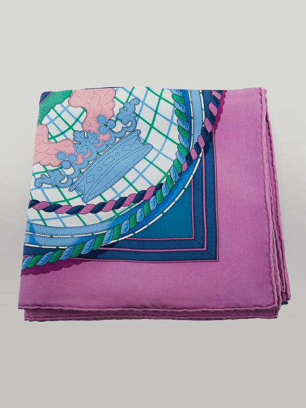 Hermes 90cm Purple/Blue Silk Grande Tenue Henri d'Origny Square Scarf