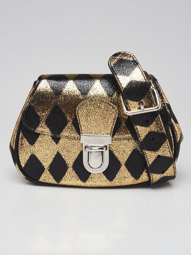Gucci Black/Gold Metallic Crackle Calfskin Leather Belt Bag Size M
