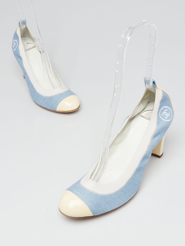 Chanel Denim/Patent Leather Elastic Ballet Pumps Size 10.5/41