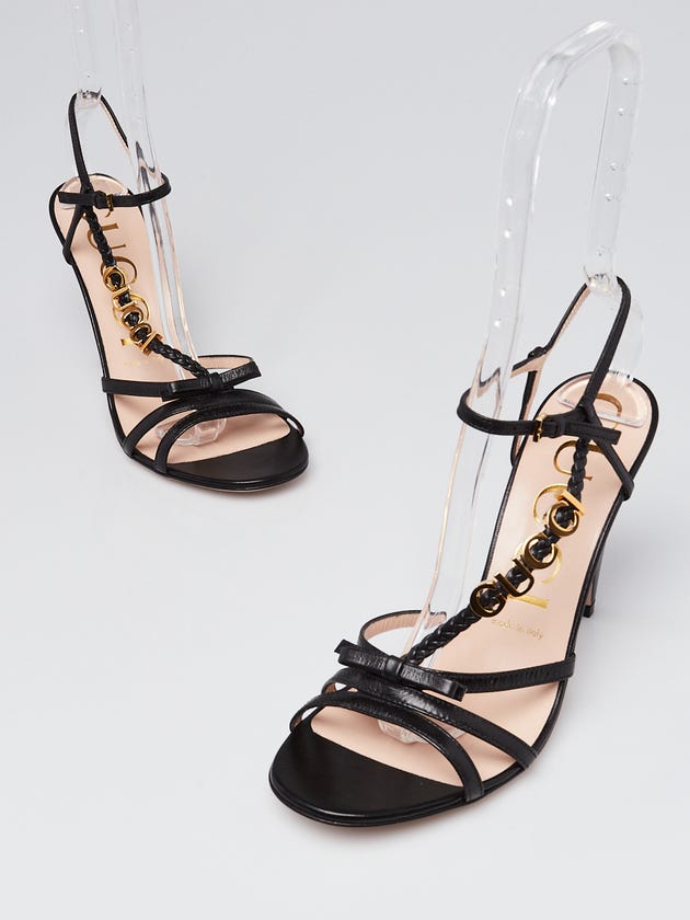 Gucci Black Leather April Ankle Strap Sandals Size 7.5/38