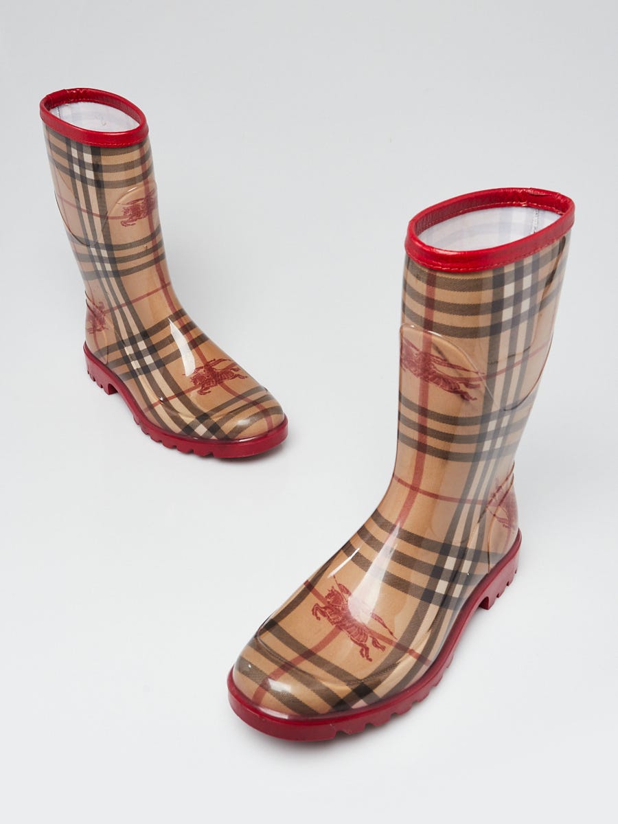 Authentic Burberry Hatmarket Rain boots fashion Check Plaid size 9