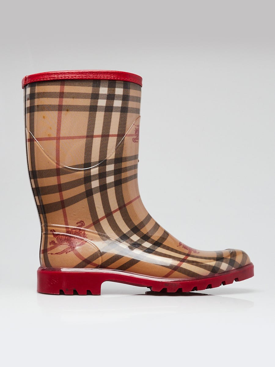 Burberry Beige Rubber Haymarket Check Rain Boots Size 7.5 38 Yoogi s Closet