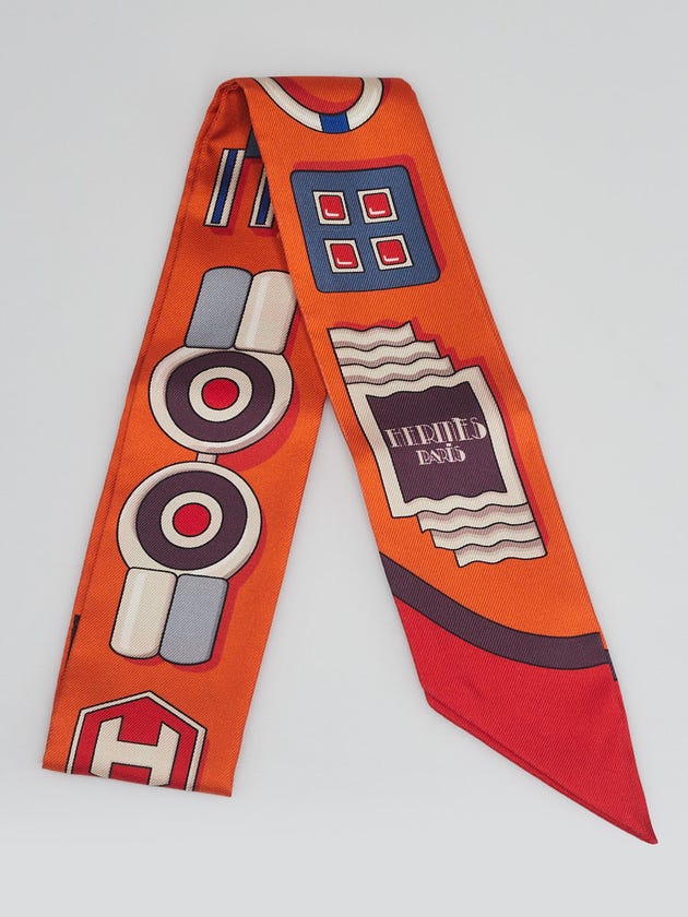 Hermes Multicolor Silk Graphic Print Twilly