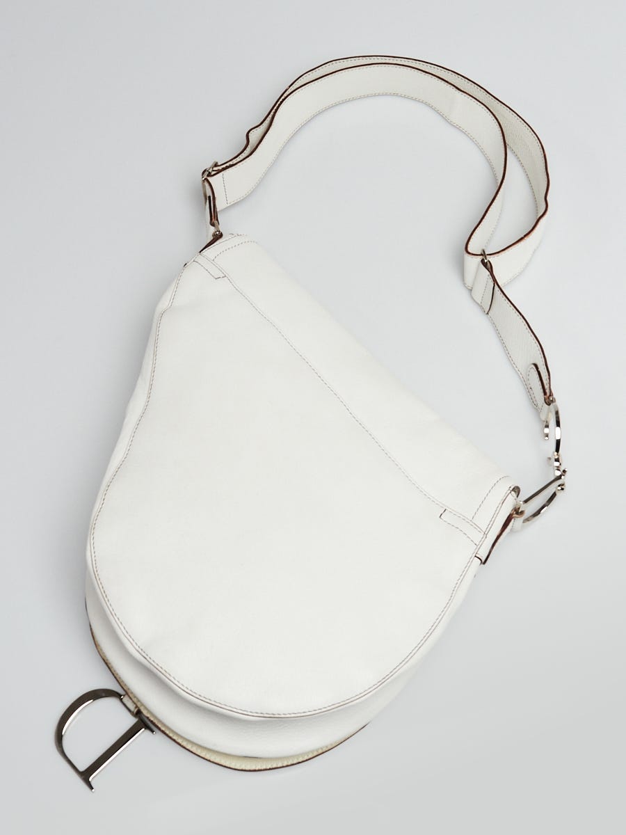 Christian Dior White Textile Saddle Bag Silver Hardware, 2002