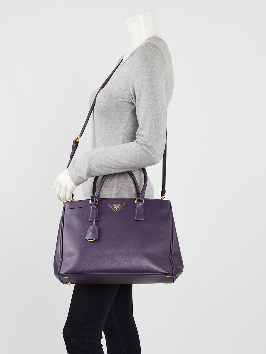 Prada Purple Saffiano Lux Leather Medium Double Zip Tote Bag Prada