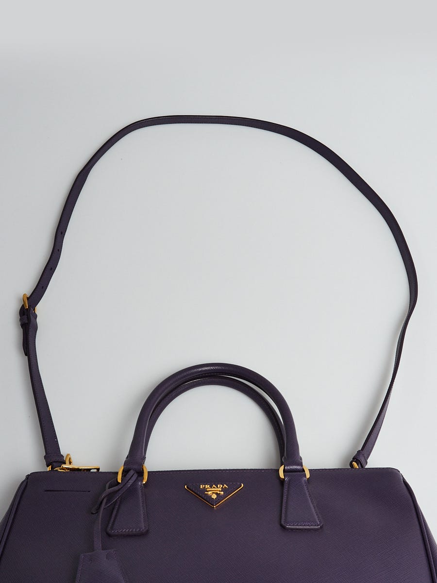 Prada Purple/Black Saffiano Lux Leather Medium Double Zip Tote
