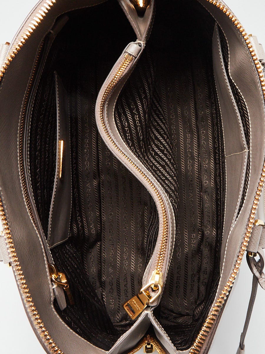 Prada Grey Saffiano Vernice Leather Large Promenade Bag - Yoogi's Closet