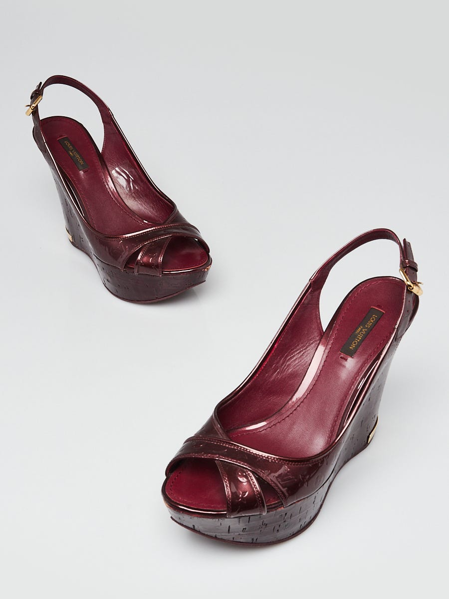 Louis Vuitton Black/Red Patent Leather Ankle Strap Sandals Size 39 Louis  Vuitton