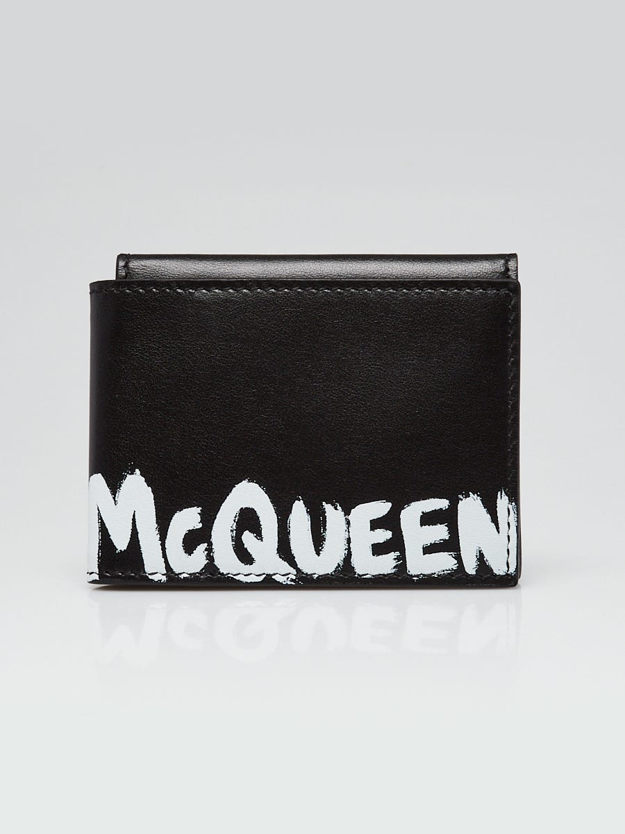 Alexander McQueen Black White Leather Graffiti Bifold Wallet Yoogi s Closet