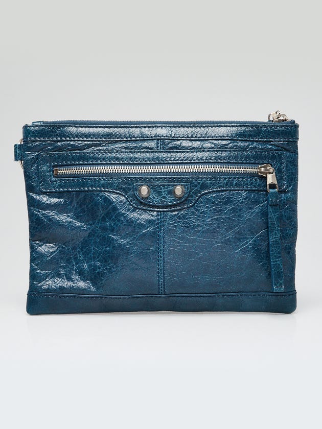 Balenciaga Bleu Mineral Lambskin Leather Giant 12 Silver Clip Clutch Bag