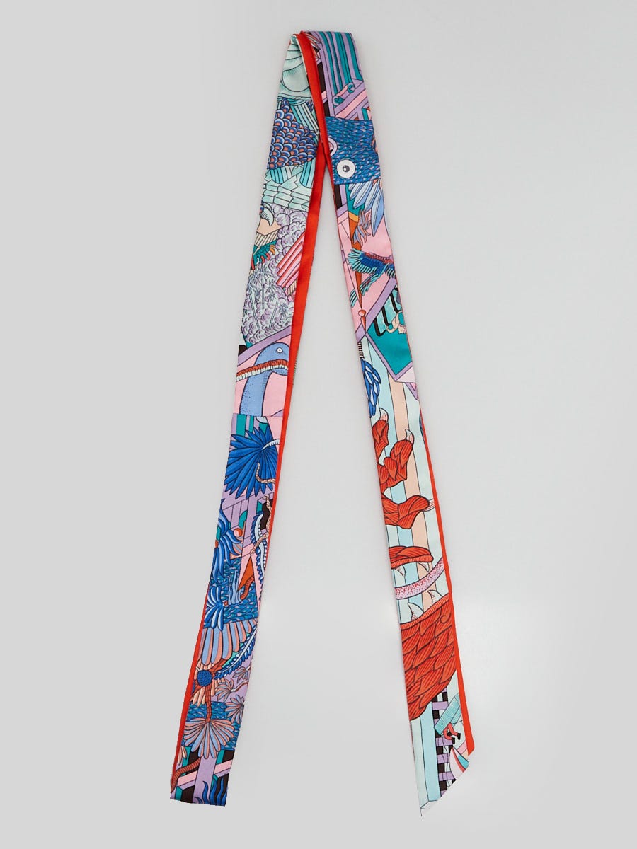 Hermes Orange Multicolor Printed Silk Twillon | Yoogi's Closet