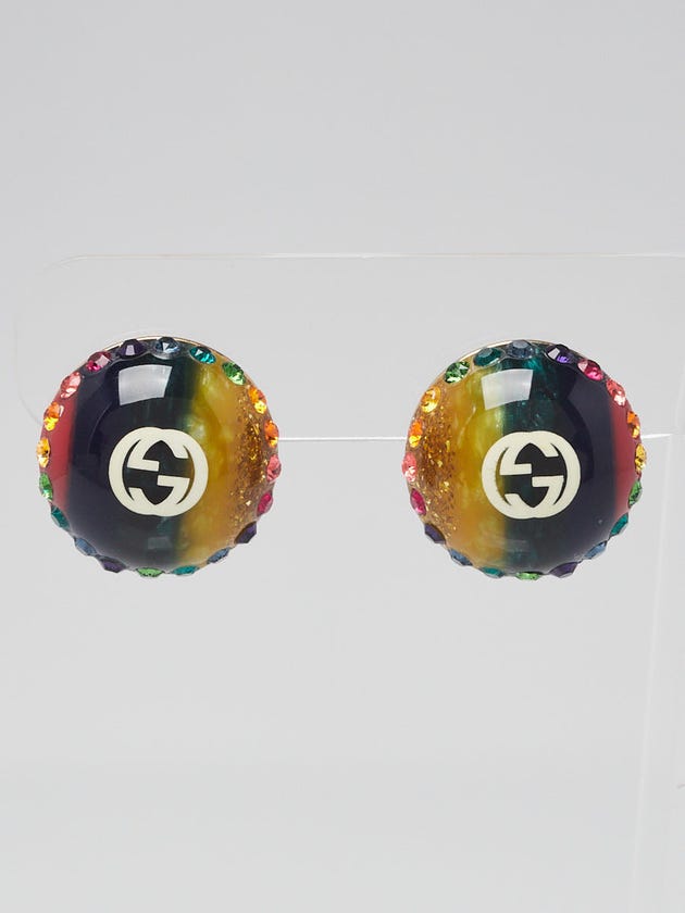Gucci Multicolor Resin Crystal Web GG Button Earrings