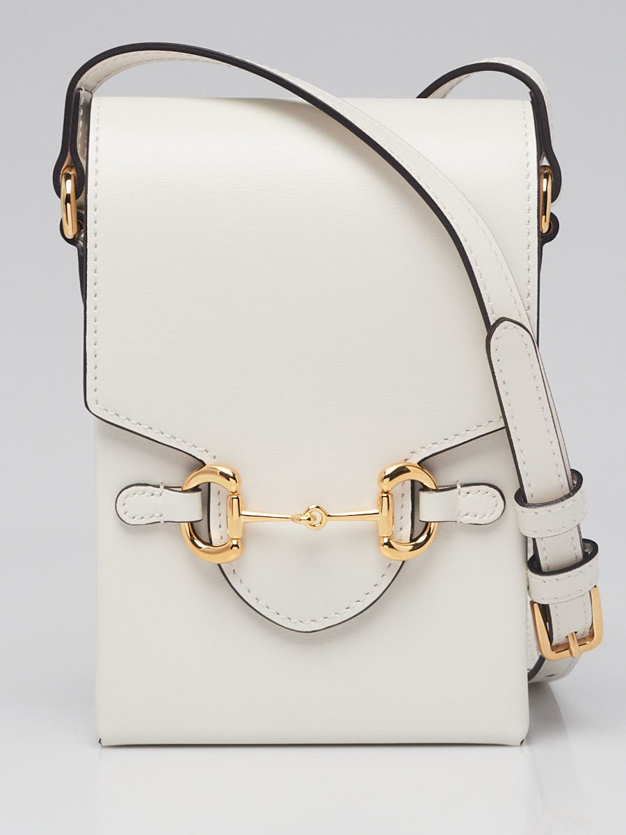 Gucci White Smooth Leather 1955 Horsebit Small Bag - Yoogi's Closet