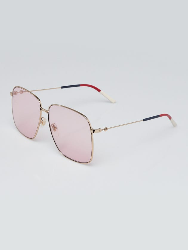 Gucci Goldtone Metal Oversized Pink Lens Sunglasses GG0394S