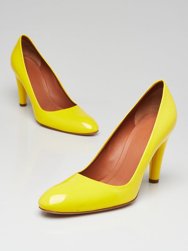 Celine Yellow Patent Leather Rounded Toe Pumps Size 6/36.5
