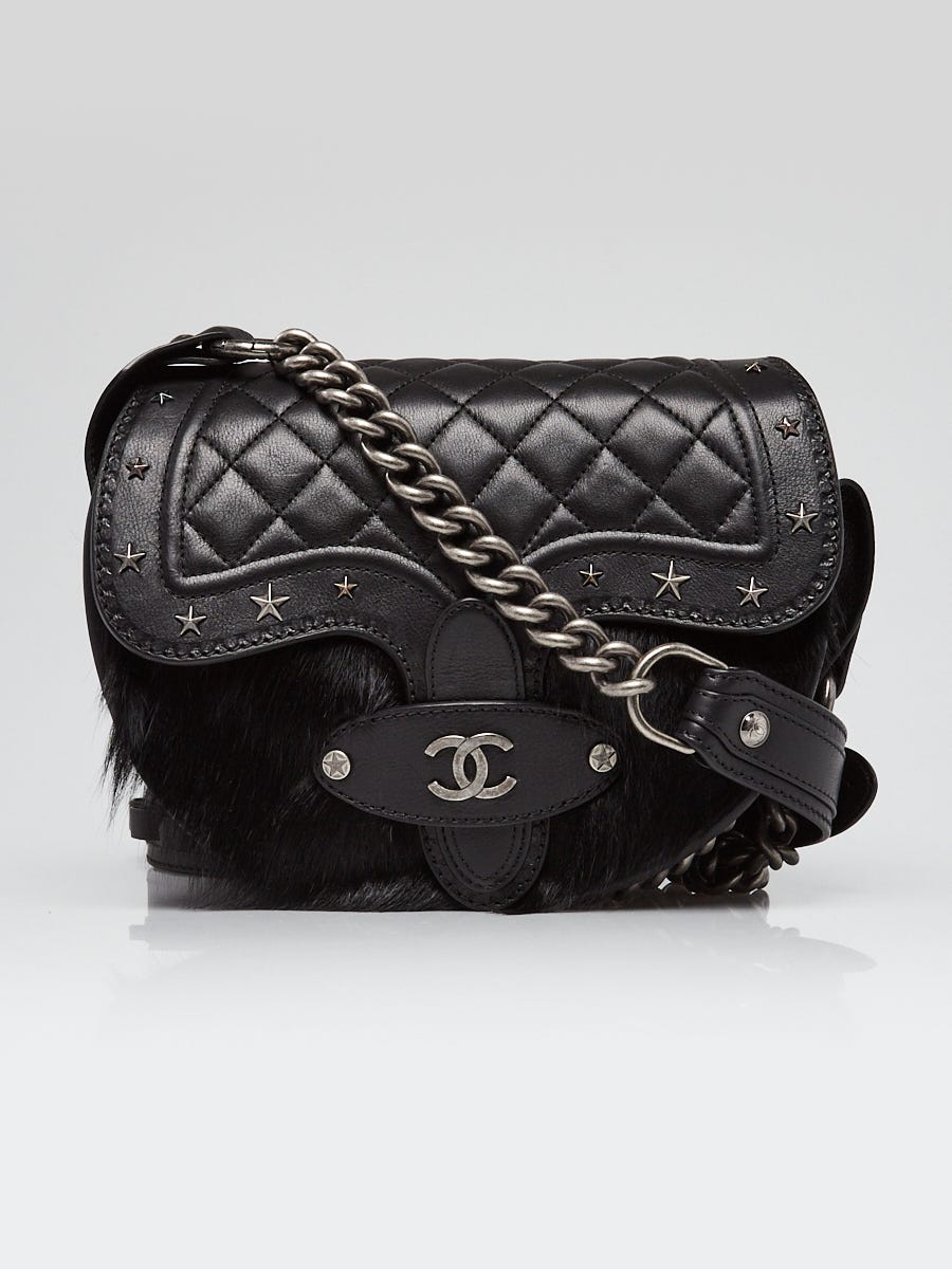 Chanel Black Pony Hair and Quilted Leather Dallas Studded Saddle Bag -  Yoogi's Closet