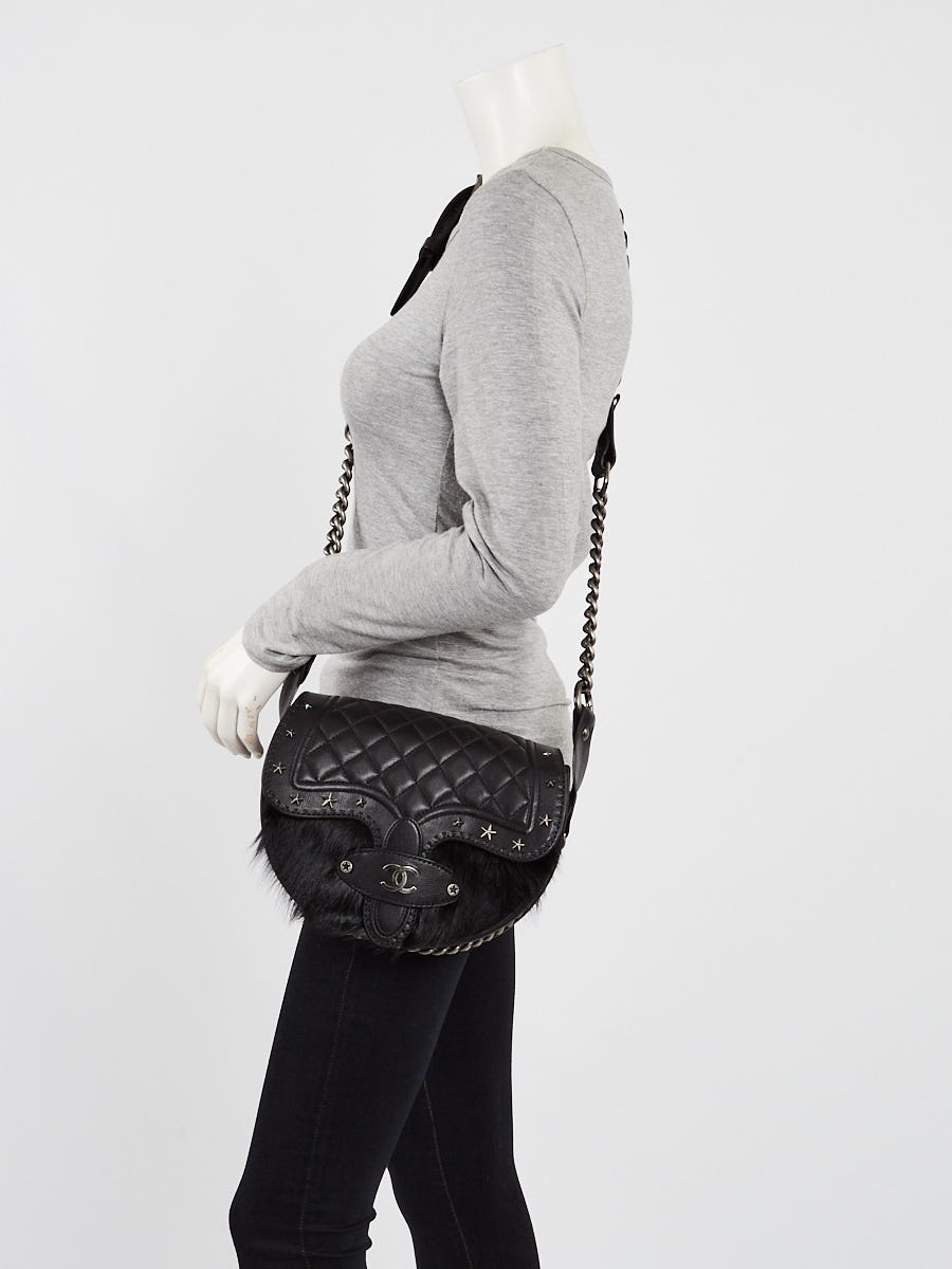 Chanel Black Pony Hair and Quilted Leather Dallas Studded Saddle Bag -  Yoogi's Closet