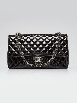 Black Quilted Patent Leather Secret Label Medium Flap Bag