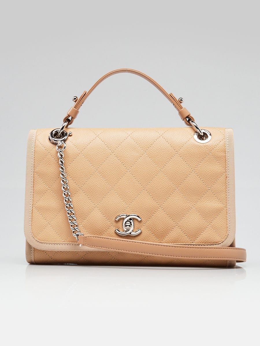 Chanel Beige Quilted Caviar Leather Bi Color Handle Flap Bag Yoogi s Closet