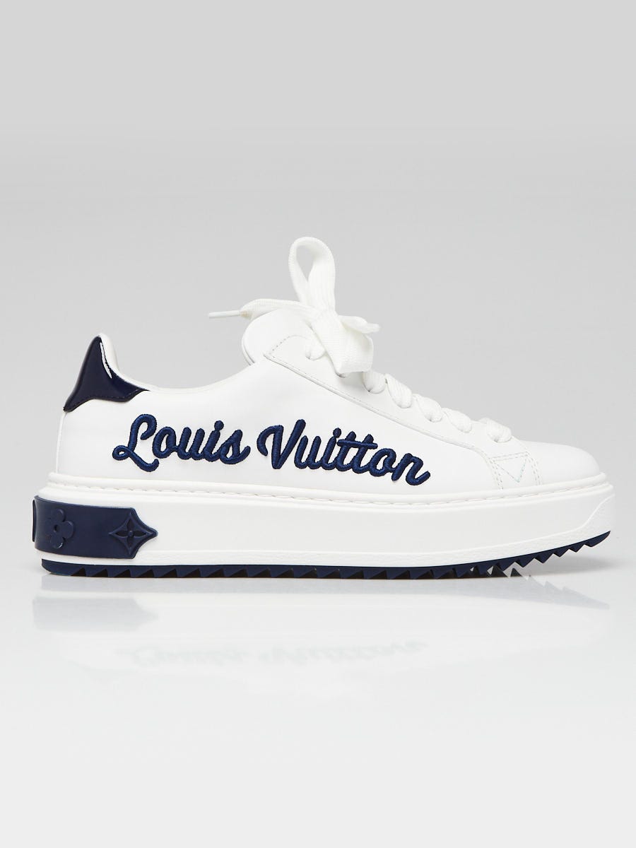 Louis Vuitton White/Blue Leather Time Out Sneakers Size 4.5/35