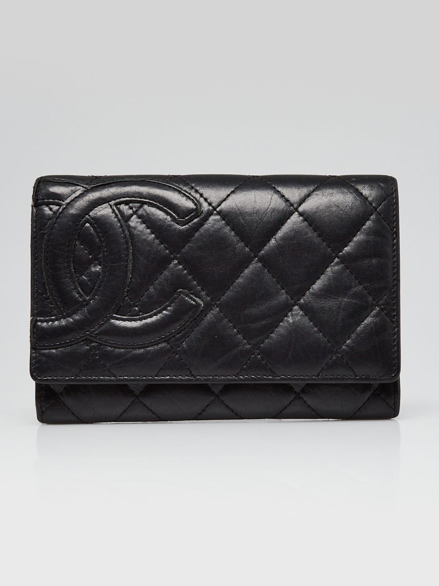 CHANEL CC Classic Small Flap Leather Compact Wallet Black