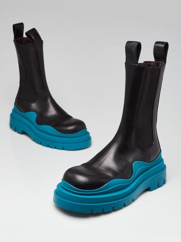 Bottega Veneta Black Leather Mid Calf Tire Boots Size 11/41.5