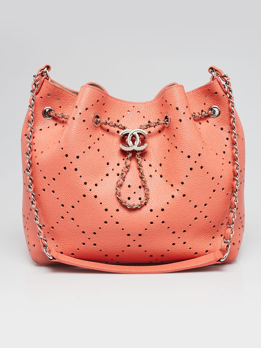 Chanel Coral Caviar Leather Drawstring Chain Perforated Medium