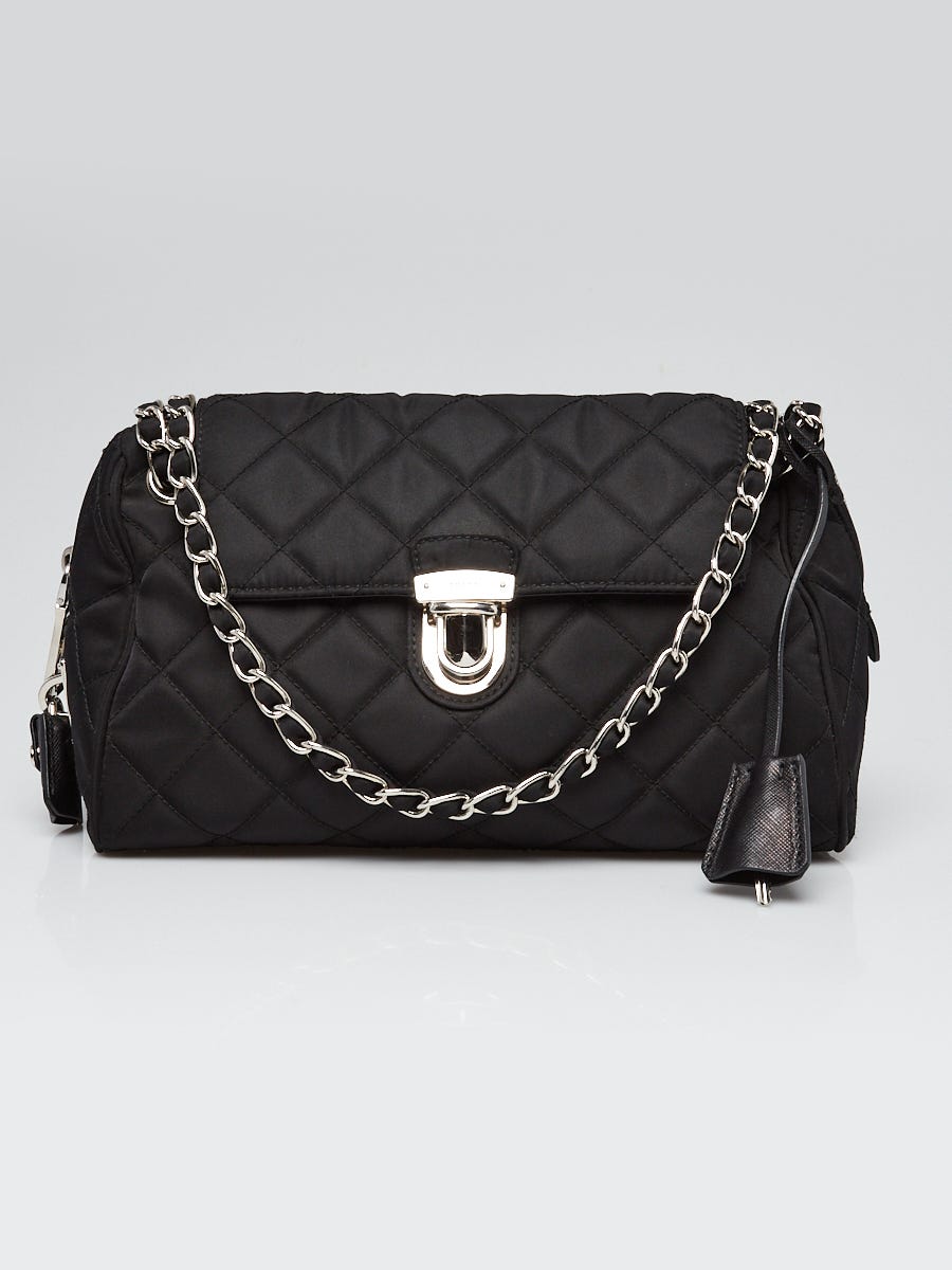 Prada Black Tessuto Nylon Pushlock Chain Flap Bag Yoogi s Closet