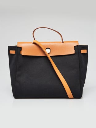 30cm Black Canvas and Vache Calfskin Leather 2-In-1 Herbag PM Bag