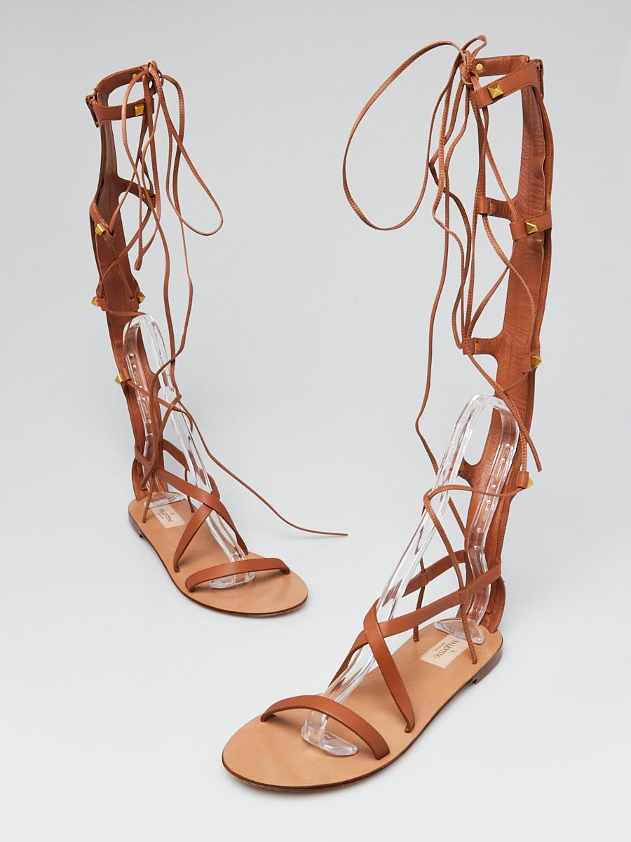 Valentino Rockstud Accents Leather Gladiator Sandals  Sandals Shoes   VAL351446  The RealReal