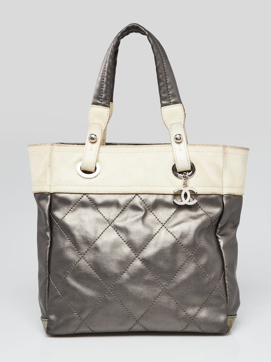 Chanel Silver Quilted Coated Canvas Paris-Biarritz Petite Shopping